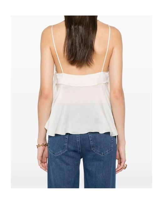 Chloé White Chloé Ruffled Spaghetti Strap Top