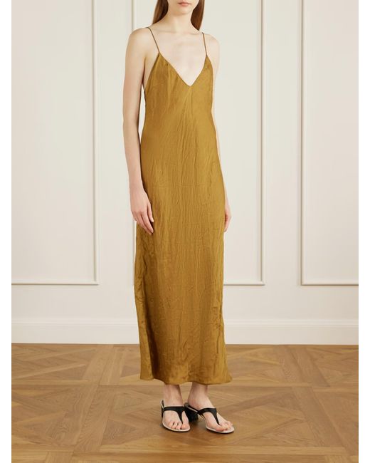 Khaite Metallic Taja Crinkled-Voile Maxi Dress