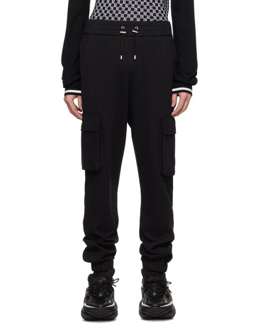Balmain Black Pocket Detailed Drawstring Cargo Trousers for men