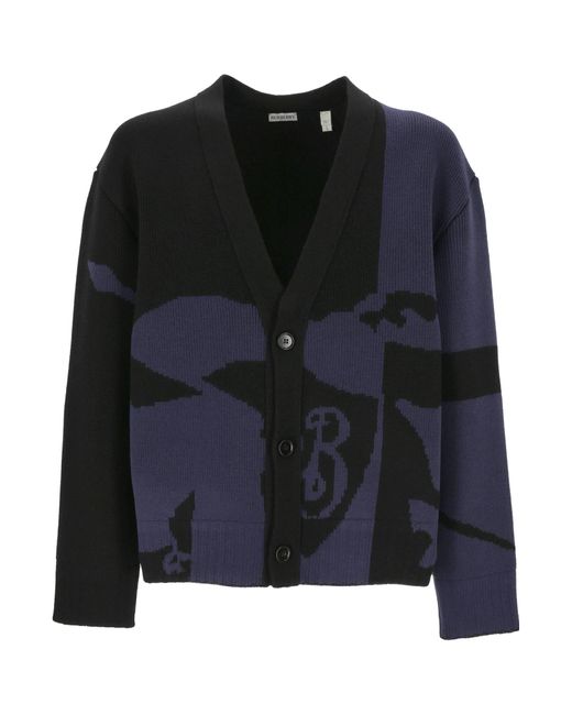 Burberry Black Ekd Intarsia-Knit Buttoned Cardigan for men