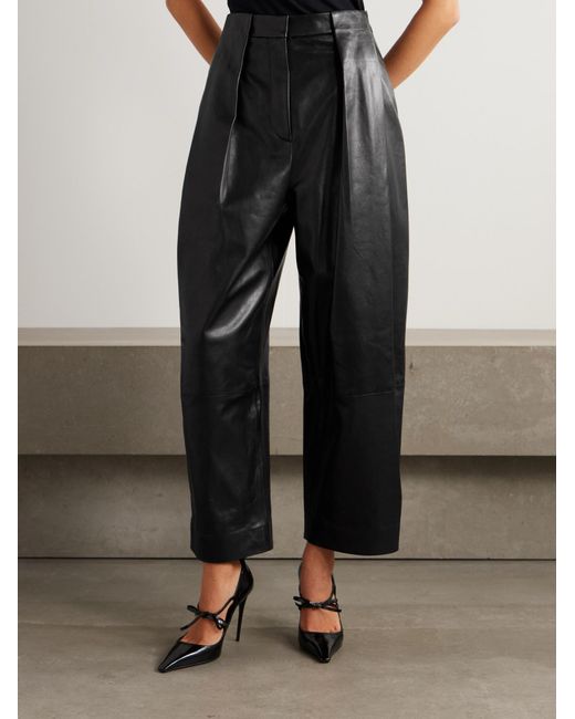 Balmain Black Pleated Wide-Leg Quarter Pants