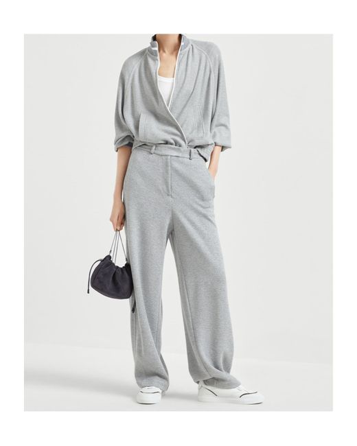Brunello Cucinelli Gray Wide-Leg Jersey Trousers