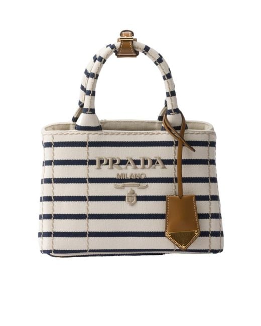 Prada Multicolor Jardinière Mini Striped Cotton Canvas Bag