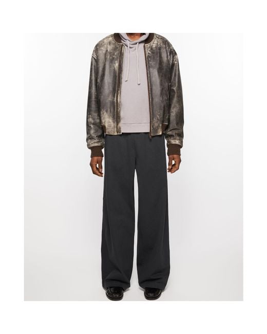 Acne Gray Logo Embossed Faded Leather Jacket for men