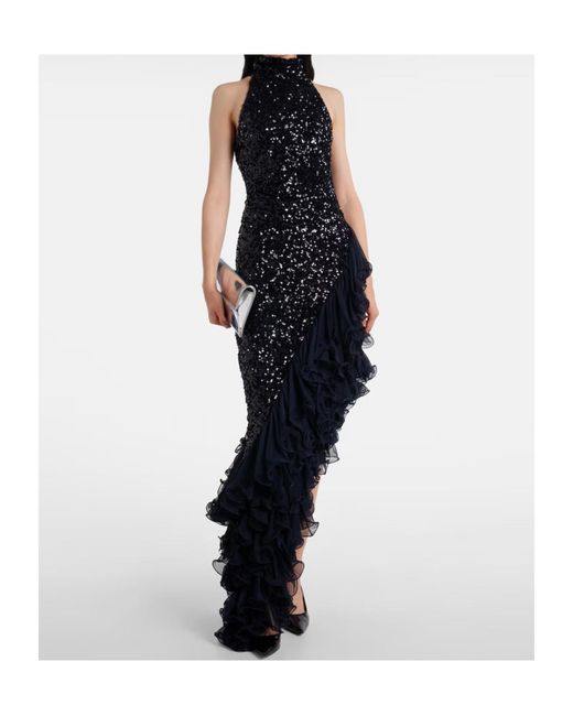 ROTATE BIRGER CHRISTENSEN Blue Ruffled Sequined Dress