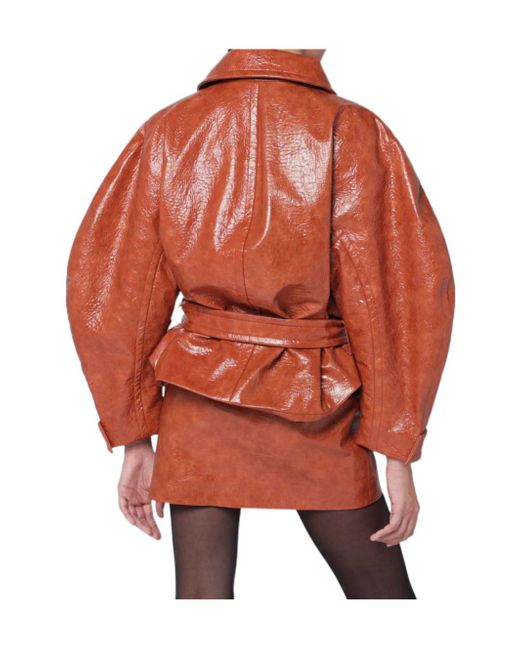 ANDAMANE Red Tan Leather-Effect Belted Jacket