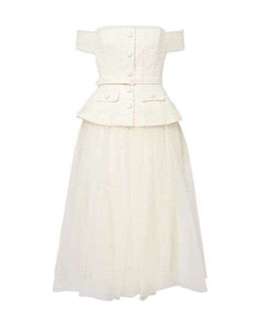 Self-Portrait White Lightweight Tulle Midi Skirt