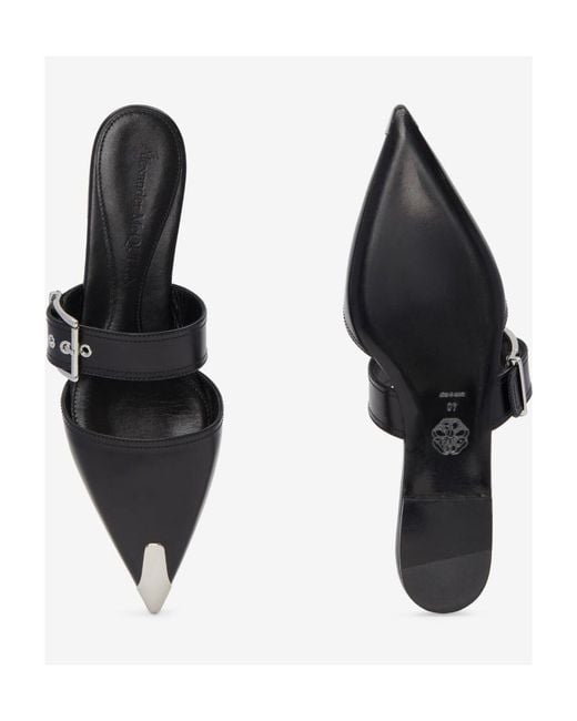 McQueen Black Punk Flat Mules