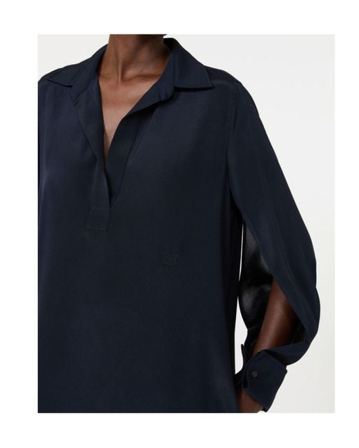 Max Mara Blue Silk Crepe De Chine Polo Dress