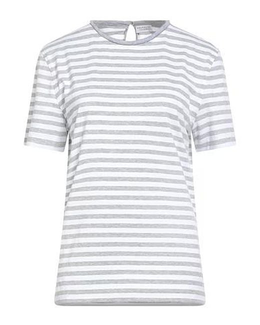 Brunello Cucinelli White Striped Print T-Shirt