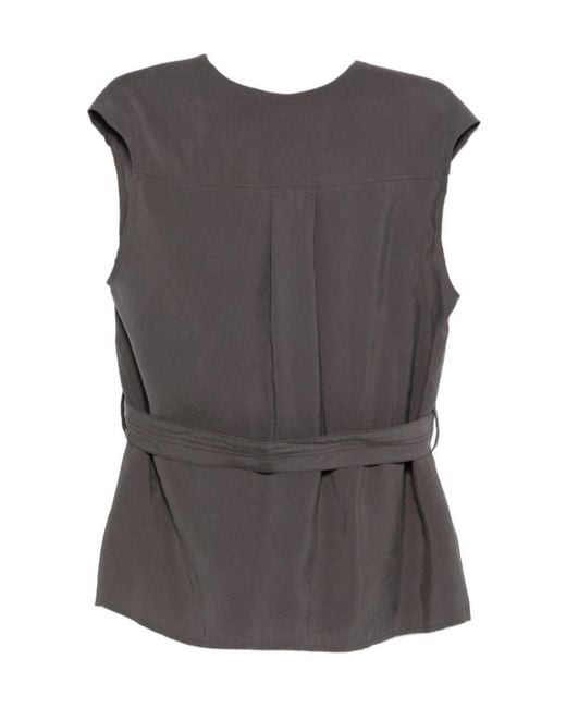 Alysi Gray Belted Draped-Neck Top