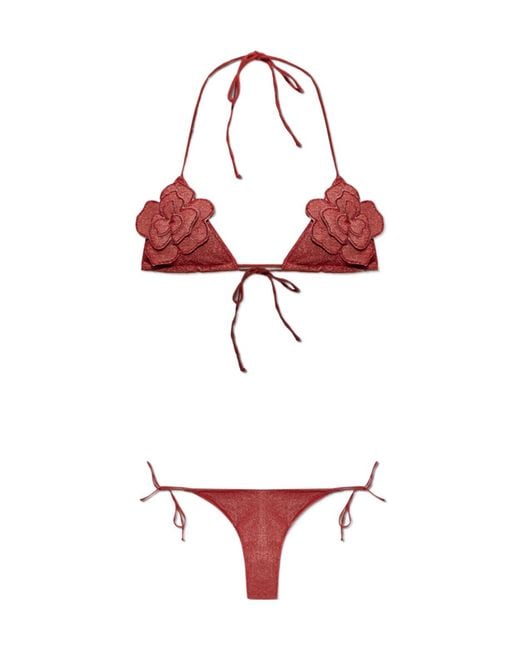 Oseree Red Lace-Up Bikini Set