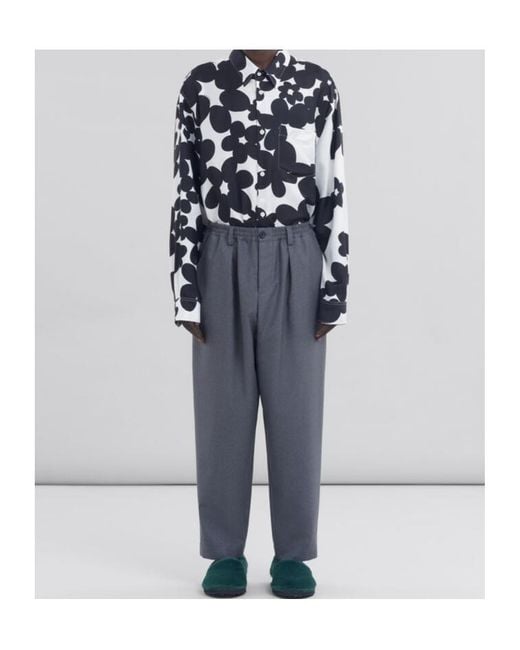 Marni Blue Straight-Leg Cropped Trousers for men