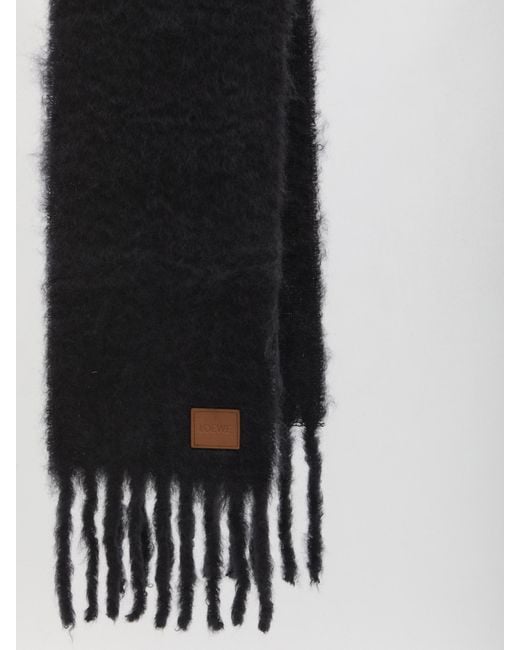 Loewe Black Logo Patch Fringed Scarf