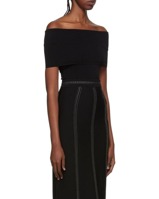 Alaïa Black Alaïa Off-Shoulder Stretch Bodysuit
