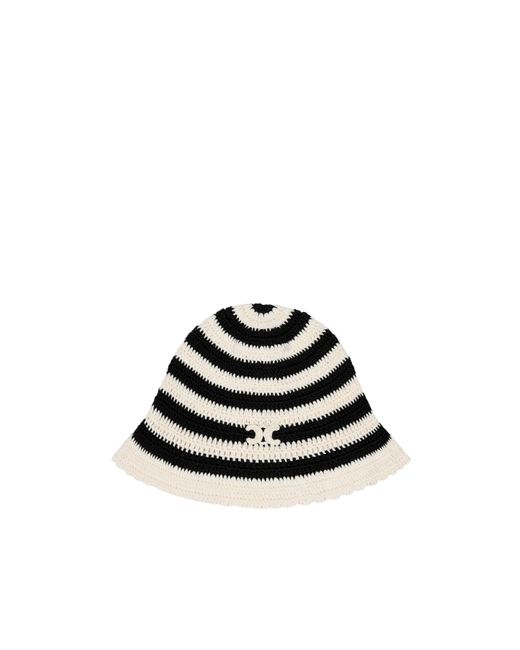 Céline White Triomphe Striped Cloche Beanie