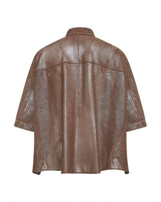 Brunello Cucinelli Brown Sparkling Leather Net Shirt
