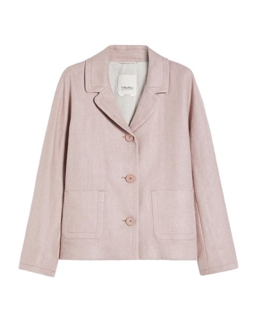 Max Mara Pink Boxy-Fit Linen And Cotton Basketweave Jacket