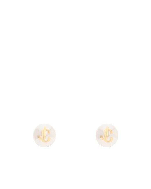 Jimmy Choo White Logo Detailed Embellished Earrings