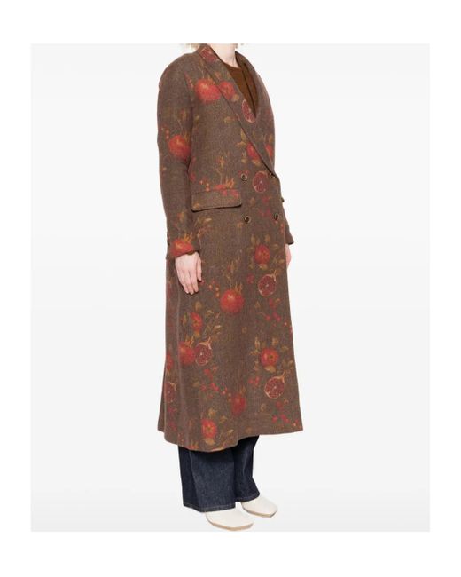 Uma Wang Brown Floral Printed Double-Breasted Coat