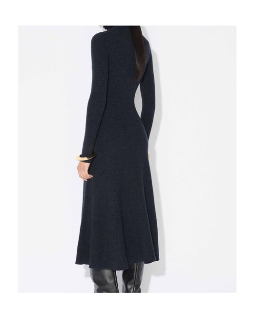 Alaïa Blue Alaïa Tweed Knitted High-Neck Dress