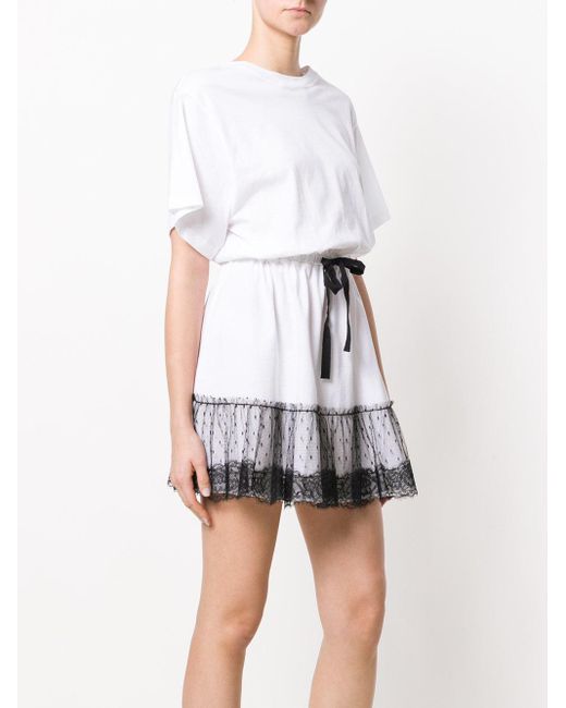 RED Valentino White Lace Waist Umbrella Pendulum T-Shirt Dress
