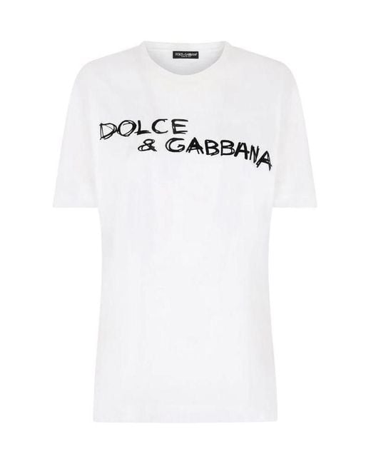 Dolce & Gabbana White Lettering Print Short-Sleeve T-Shirt