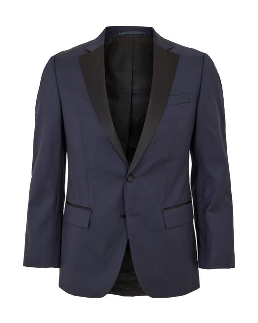 Boss Blue Single-Breasted Tuxedo Blazer for men