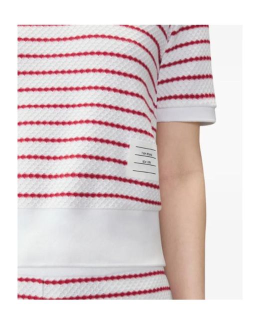 Thom Browne White Striped Honeycomb-Rib T-Shirt