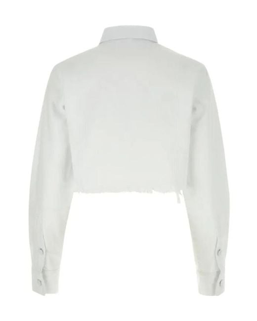 Raf Simons White Frayed Hem Cropped Shirt