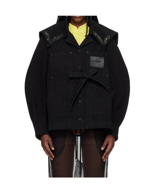 Simone Rocha Black Bow-Tie Denim Jacket