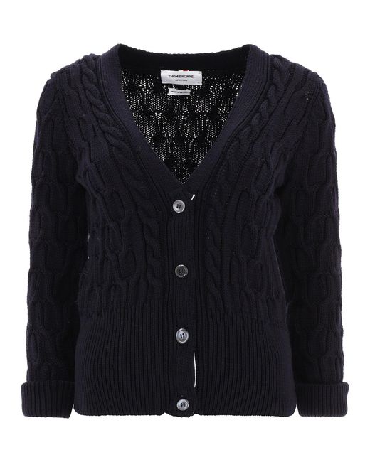 Thom Browne Black Cable Knitted V-Neck Cardigan