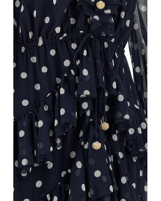 Self-Portrait Blue Polka Dot Georgette Ruffled Maxi Dress