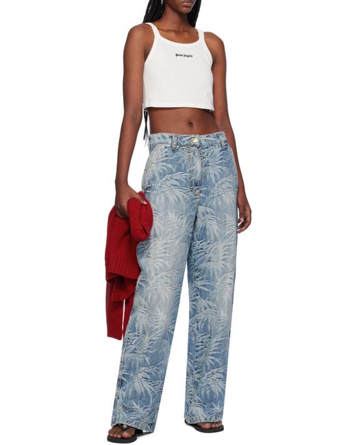 Palm Angels White Logo Embroidered Cropped Top