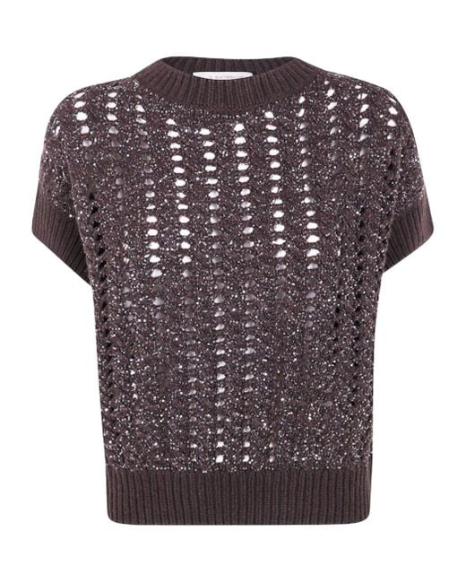 D.exterior Multicolor Sequin-Embellished Open-Knit Sweater