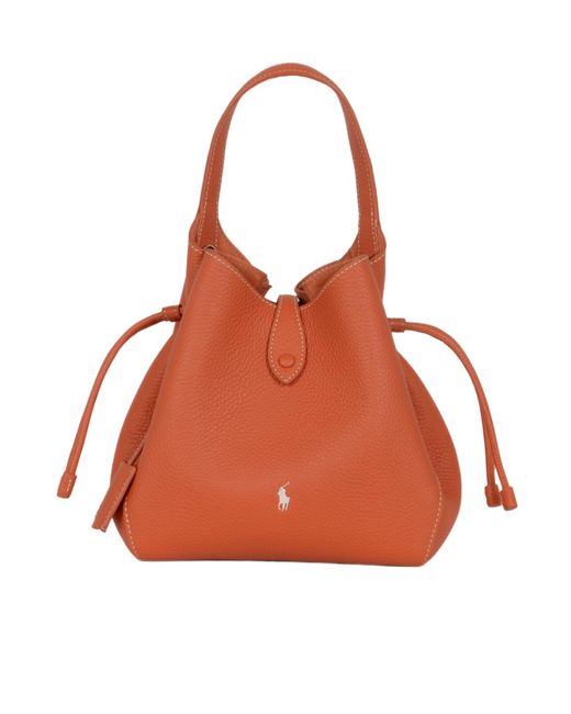 Polo Ralph Lauren Orange Polo Play Leather Small Tote Bag