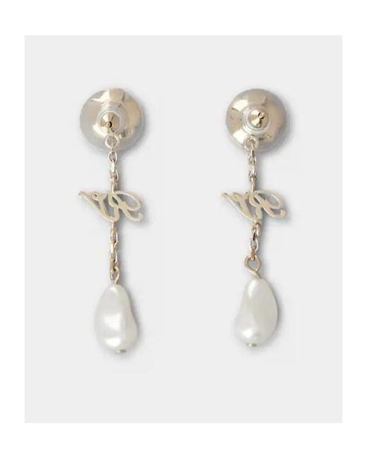 Roger Vivier White Rose Pearls Long Earrings