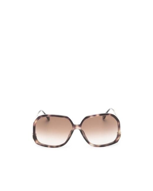 Chloé Pink Tortoiseshell-Effect Geometric-Frame Sunglasses