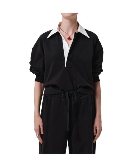 Citizens of Humanity Black Aris Rugby Cropped Long-Sleeve Polo Shirt