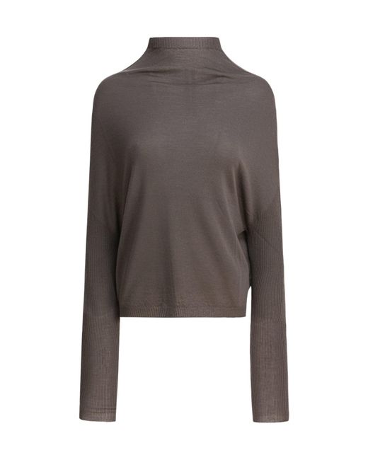 Rick Owens Brown Ribbed High-Neck Sweater