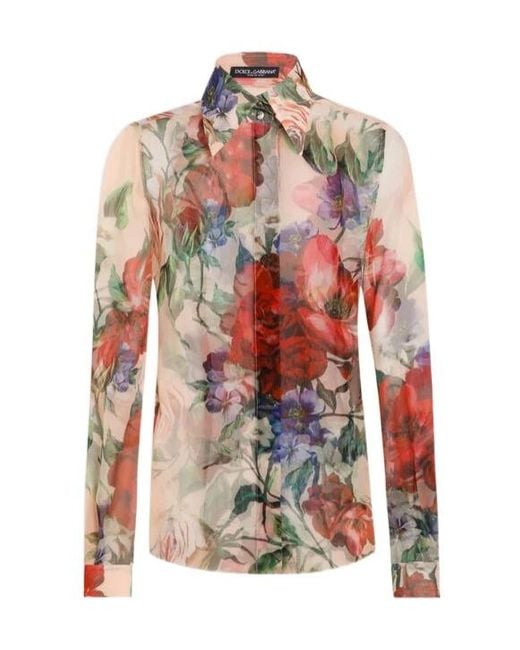 Dolce & Gabbana White Floral Printed Shirt