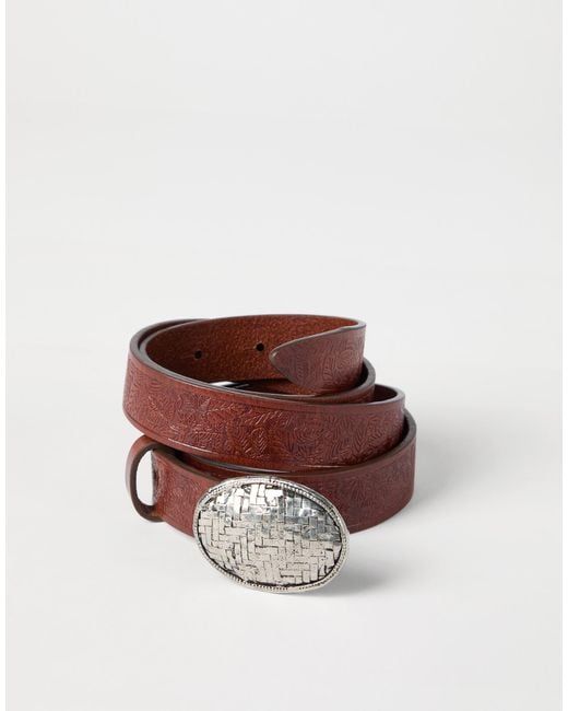 Brunello Cucinelli White Leaf Motif Braided Buckle Belt for men