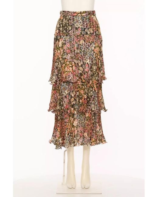 Valentino Natural All-Over Floral Printed Ruffled Skirt