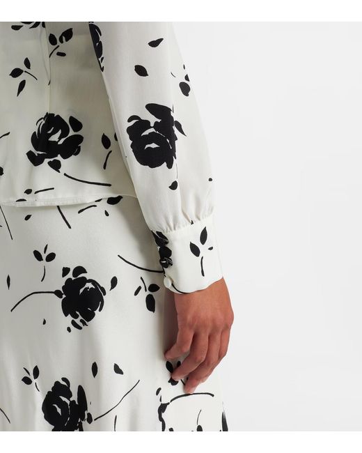 Alessandra Rich White Floral Silk Midi Dress