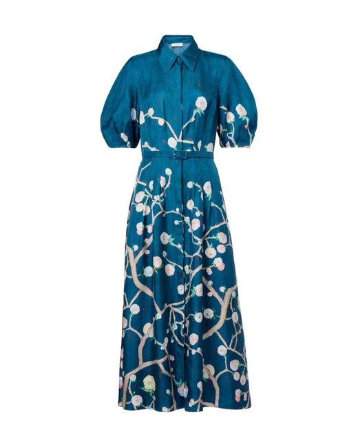 Gabriela Hearst Blue Maude Floral Silk Shirt Dress