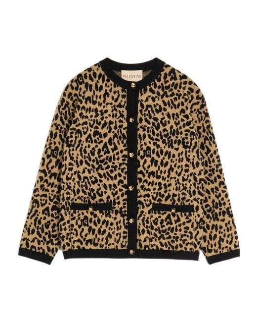 Valentino Brown Animal-Print Cardigan