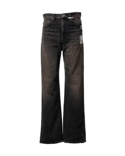 Maison Mihara Yasuhiro Black Patch-Detail Whiskered Jeans for men