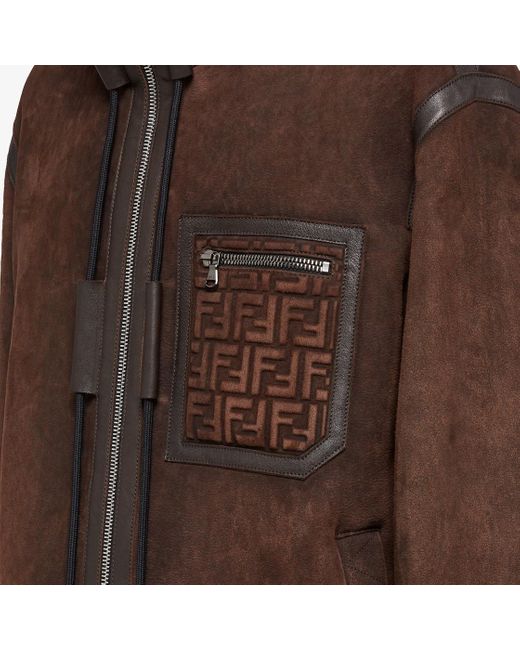 Fendi Brown High Neck Zip-Up Oversized Jacket for men
