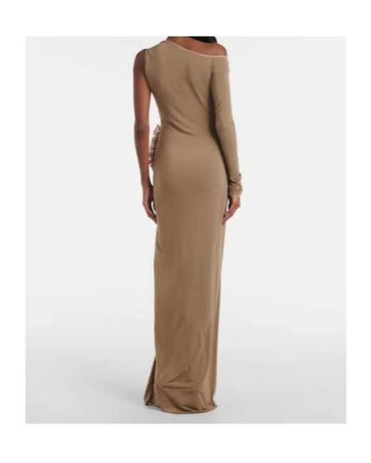 Nensi Dojaka Natural Asymmetric Ruffled Maxi Dress