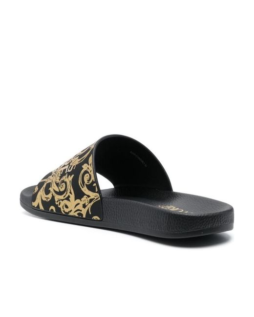 Versace Jeans Black Baroque-Print Slides